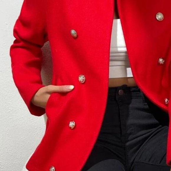 Classy Double Breasted button detailoed Design Overcoat Jacket Red - Picture 6 of 6
